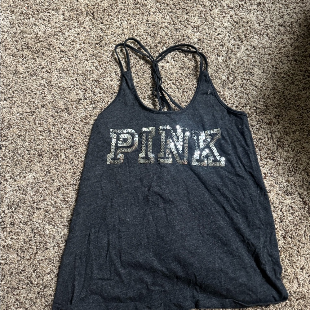 Victoria's Secret Black Tank Top with Silver Sequins